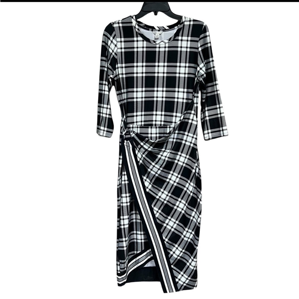 NWOT Cato Black and White Plaid Faux Wrap Midi Dress - Size Small